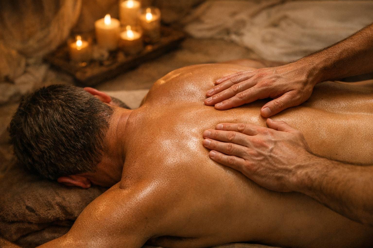 Masajes sensuales entre hombres utilizando plumas y texturas